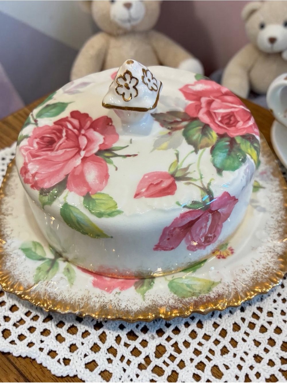 Vintage Royal Stafford butter Dish Berkeley Rose Pattern delicate Rose Gold Trim